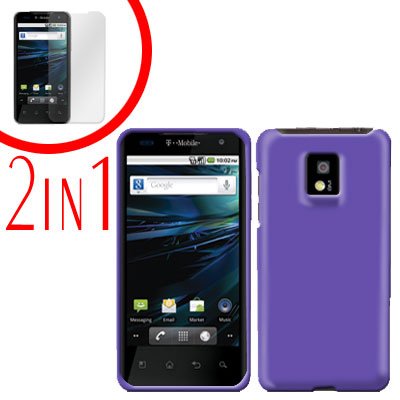 For LG Optimus 2x P990 Cover Hard Case Rubberized Purple +Screen 2-in-1