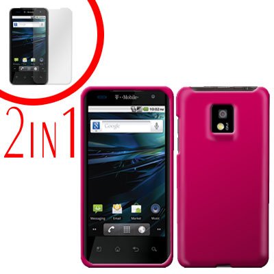For LG Optimus 2x P990 Cover Hard Case Rubberized R-Pink +Screen 2-in-1