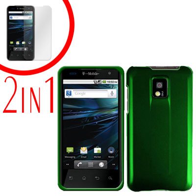 For LG Optimus 2x P990 Cover Hard Case Rubberized Green +Screen 2-in-1