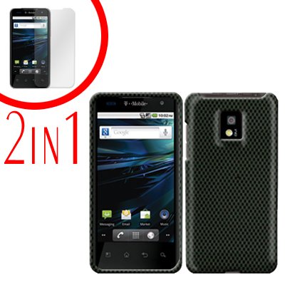 For LG Optimus 2x P990 Cover Hard Case Carbon Fiber +Screen 2-in-1