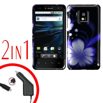 For LG Optimus 2X P990 Car Charger +Cover Hard Case B-Flower 2-in-1