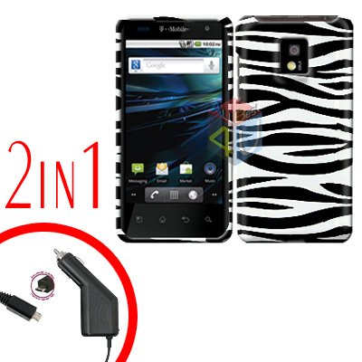 For LG Optimus 2X P990 Car Charger +Cover Hard Case Zebra 2-in-1