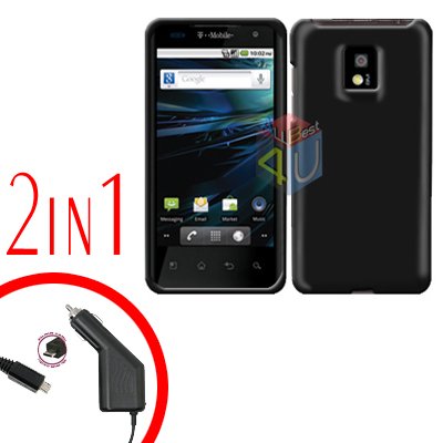 For T-Mobile LG G2x Car Charger +Cover Hard Case Black 2-in-1