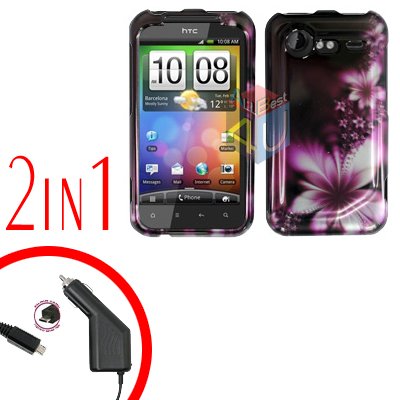For HTC Incredible S Cover Hard Case L-Flower + Screen Protector 2-in-1