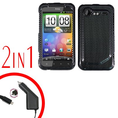 For HTC Incredible S Cover Hard Case Carbon Fiber + Screen Protector 2-in-1