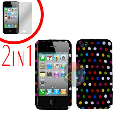 For Apple iPhone 4S 4 Cover Hard Case R-Dot +Screen 2-in-1