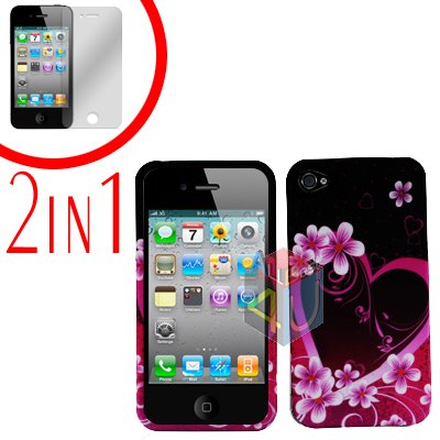 For Apple iPhone 4S 4 Cover Hard Case Love +Screen 2-in-1