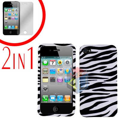 For Apple iPhone 4S 4 Cover Hard Case Zebra +Screen 2-in-1