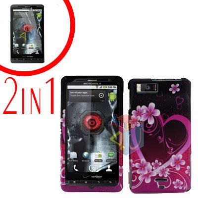 For Motorola Milestone X Cover Hard Case Love +Screen 2-in-1