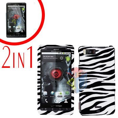 For Motorola Droid X2 Cover Hard Case Zebra +Screen 2-in-1