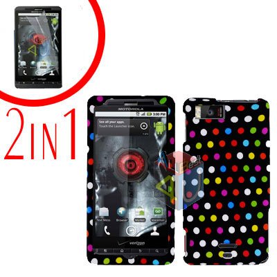 For Motorola Droid X2 Cover Hard Case R-Dot +Screen 2-in-1