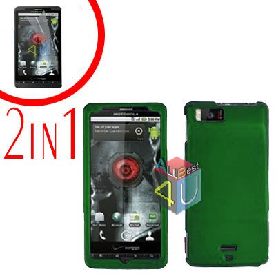For Motorola Droid X2 Cover Hard Case Green +Screen 2-in-1