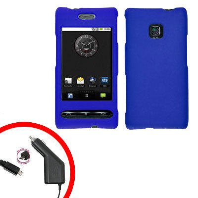 For LG Optimus GT540 Car Charger +Cover Hard Case Rubberized Blue 2-in-1