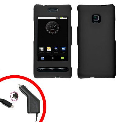 For LG Optimus GT540 Car Charger +Cover Hard Case Rubberized Black 2-in-1