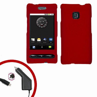 For LG Optimus GT540 Car Charger +Cover Hard Case Rubberized Red 2-in-1