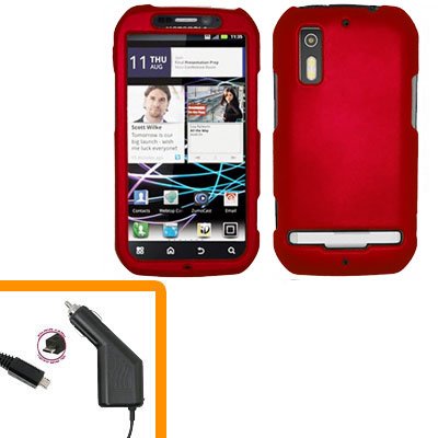 For Motorola Photon 4G Car Charger +Hard Case Red