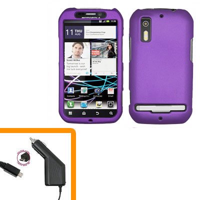 For Motorola Photon 4G Car Charger +Hard Case Purple
