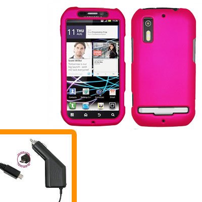 For Motorola Photon 4G Car Charger +Hard Case Hot Pink