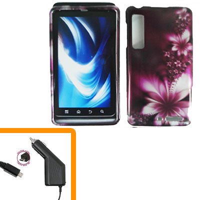 For Motorola Droid 3 XT862 Car Charger +Hard Case L-Flower