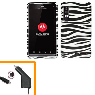 For Motorola Droid 3 XT862 Car Charger +Hard Case Zebra