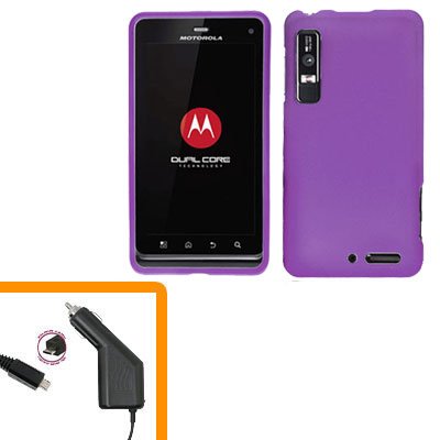 For Motorola Droid 3 XT862 Car Charger +Hard Case Purple