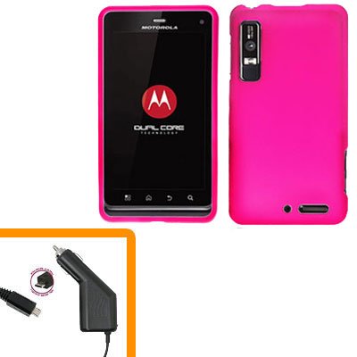 For Motorola XT860 4G / Droid 3 Car Charger +Hard Case H-Pink