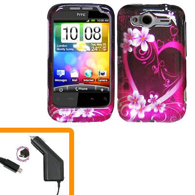 For HTC Wildfire S Car Charger + Cover Hard Case Love