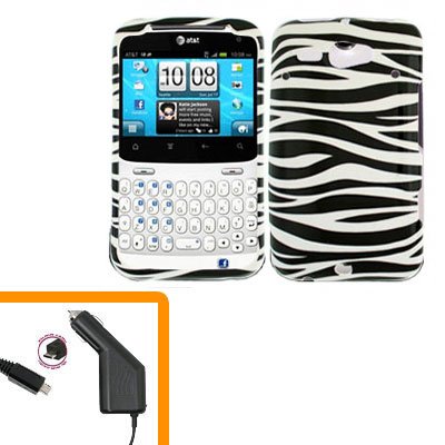 For HTC Status / ChaCha Car Charger + Cover Hard Case Zebra