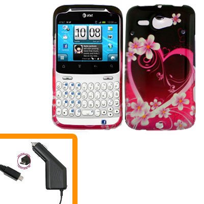 For HTC Status / ChaCha Car Charger + Cover Hard Case Love