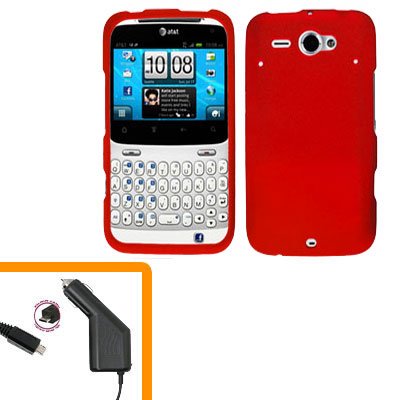 For HTC Status / ChaCha Car Charger + Cover Hard Case Red