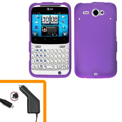 For HTC Status / ChaCha Car Charger + Cover Hard Case Purple