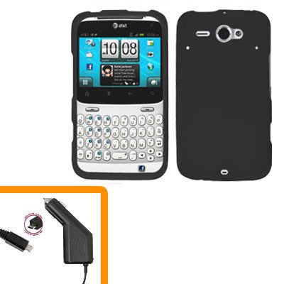 For HTC Status / ChaCha Car Charger + Cover Hard Case Black