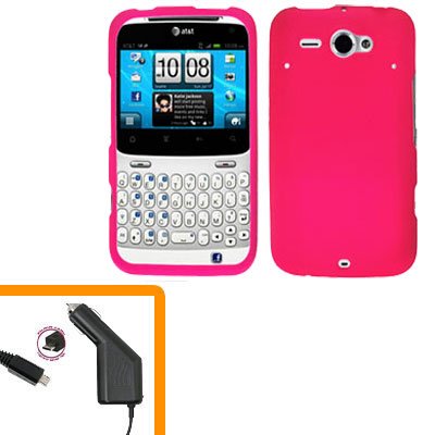 For HTC Status / ChaCha Car Charger + Cover Hard Case H-Pink