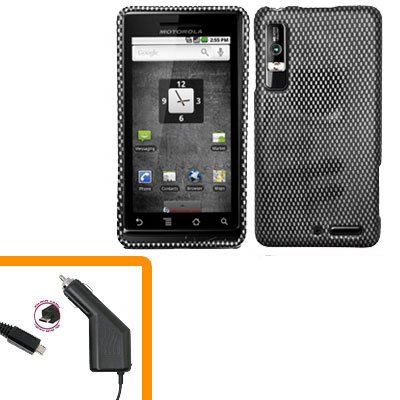 For Motorola XT860 4G Car Charger +Hard Case Carbon Fiber