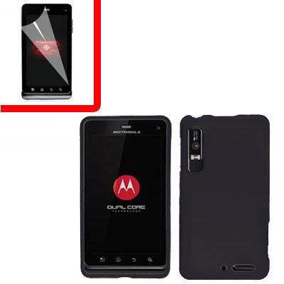 For Motorola Droid 3 XT862 Cover Hard Case Black +Screen 2-in-1