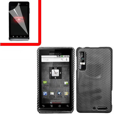 For Motorola Droid 3 XT862 Cover Hard Case Carbon Fiber +Screen 2-in-1