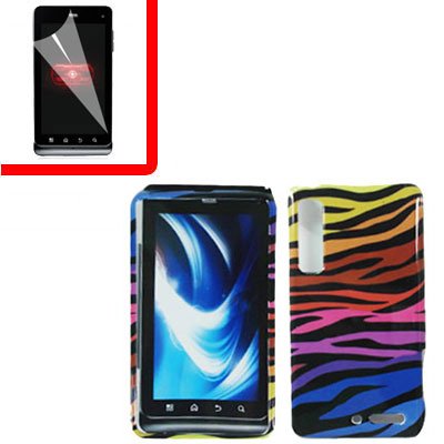 For Motorola Droid 3 XT862 Cover Hard Case C-Zebra +Screen 2-in-1