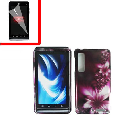For Motorola Droid 3 XT862 Cover Hard Case L-Flower +Screen 2-in-1
