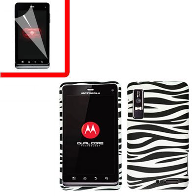 For Motorola Droid 3 XT862 Cover Hard Case Zebra +Screen 2-in-1