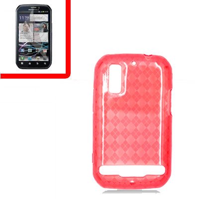For Motorola Photon 4G/ Electrify MB855 Cover TPU Case D-Clear -Red +Screen 2-in-1