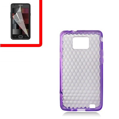 For Samsung Galaxy S II 4G TPU Case H-Clear Purple +Screen 2-in-1