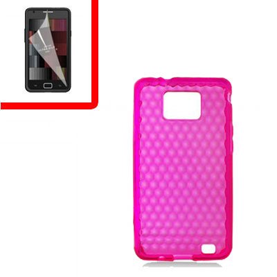 For Samsung Galaxy S II 4G TPU Case H-Clear Pink +Screen 2-in-1