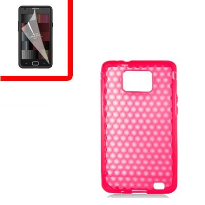 For Samsung Galaxy S II 4G TPU Case H-Clear Red +Screen 2-in-1