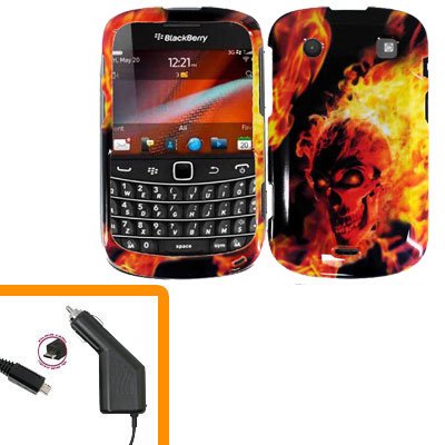 For BlackBerry Bold 9930 4G Car Charger + Cover Hard Case F-Skull