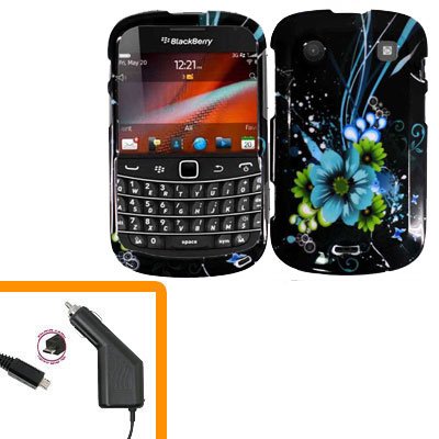 For BlackBerry Bold 9930 4G Car Charger + Cover Hard Case M-Flower