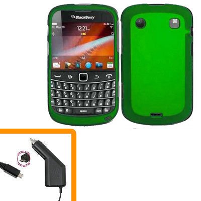 For BlackBerry Bold 9930 9900 4G Car Charger + Cover Hard Case Green
