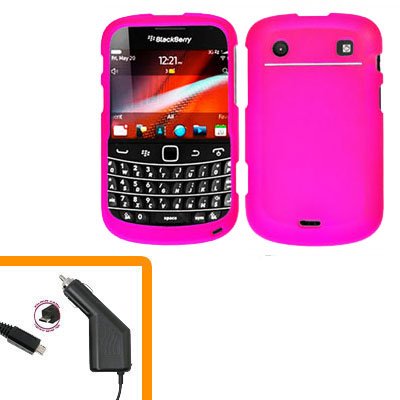 For BlackBerry Bold 9930 9900 4G Car Charger + Cover Hard Case H-Pink