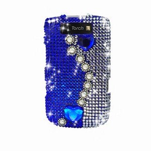 For BlackBerry Torch 9810 Cover Hard Case Rhinestones-Pearl / Blue