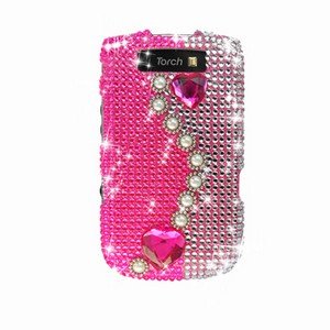For BlackBerry Torch 9810 Cover Hard Case Rhinestones-Pearl / Pink
