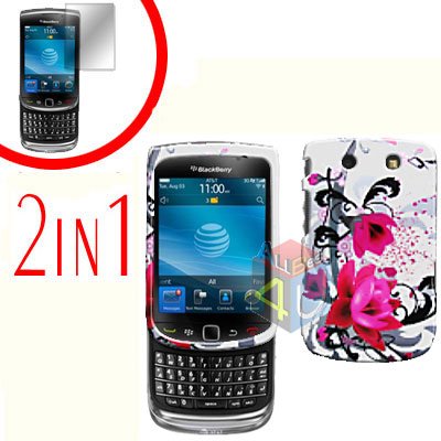 For BlackBerry Torch 9810 4G Cover Hard Case W-Flower + Screen Protector